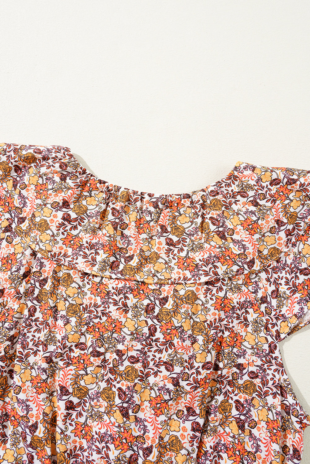 Red Floral Print Knot V Neck Ruffled Sleeve Blouse 🇺🇲