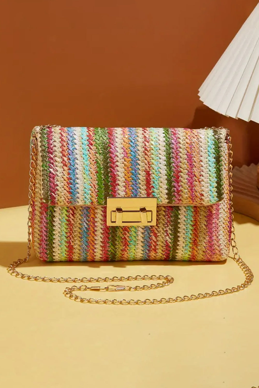 Strawberry Pink Bohemian Woven Gold Chain Shoulder Bag 🇨🇳