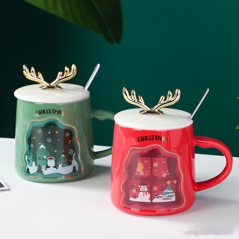 Drinkware Christmas Mugs Coffee Cups Ceramic Merry Christmas Cups With Spoon Christmas Gifts For Coffee Cup Mug Handgrip Cup 🇨🇳