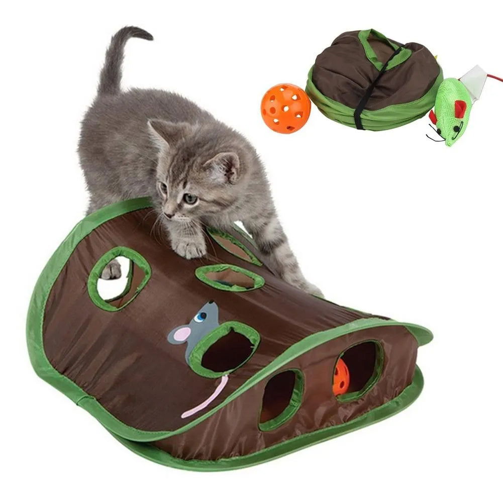Cute Pet Cat Interactive Hide Seek Game 9 Holes Tunnel Mouse Hunt Intelligence Toy Pet Hidden Hole Kitten Foldable Toys 🇨🇳