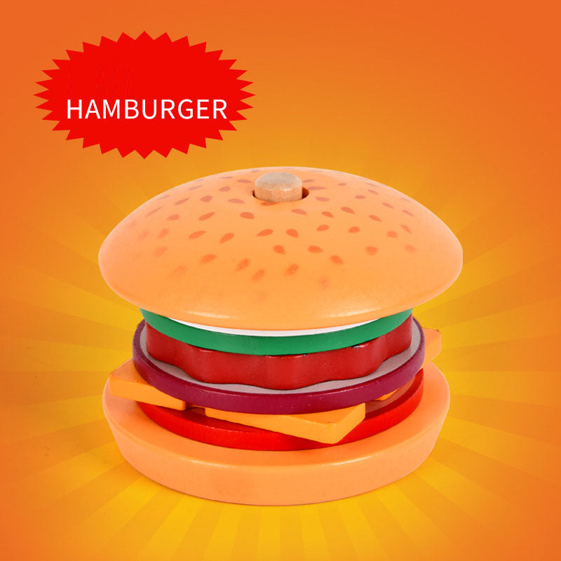 Baby wooden simulation burger, french fries, sandwich set, pillar pairing, food cutting, kitchen utensils, play with toys 🇨🇳