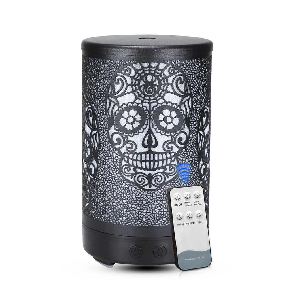 100ml Iron Metal Humidifier Aroma 7 Colors Led Lamp Ultrasonic Electric Skull Aroma Diffuser With Remote 🇨🇳