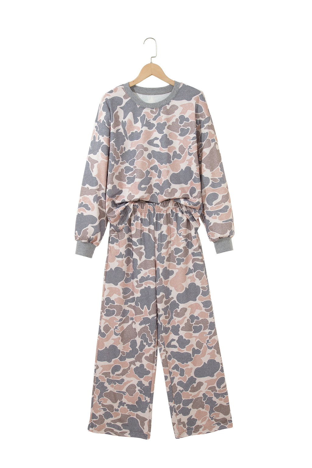 Multicolour Camouflage Print Long Sleeve Top Loose 2pcs Pants Set 🇺🇸