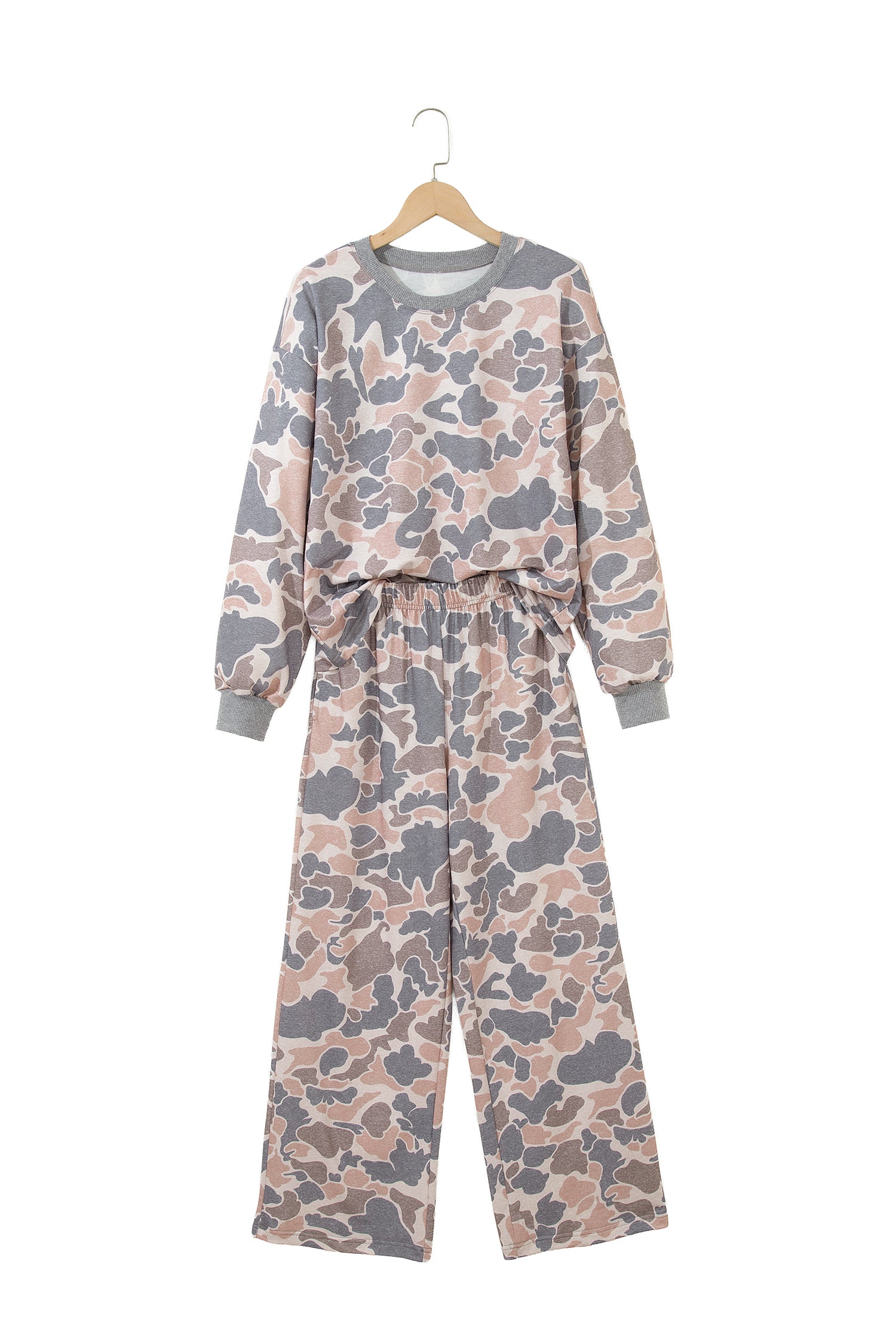 Multicolour Camouflage Print Long Sleeve Top Loose 2pcs Pants Set 🇺🇸