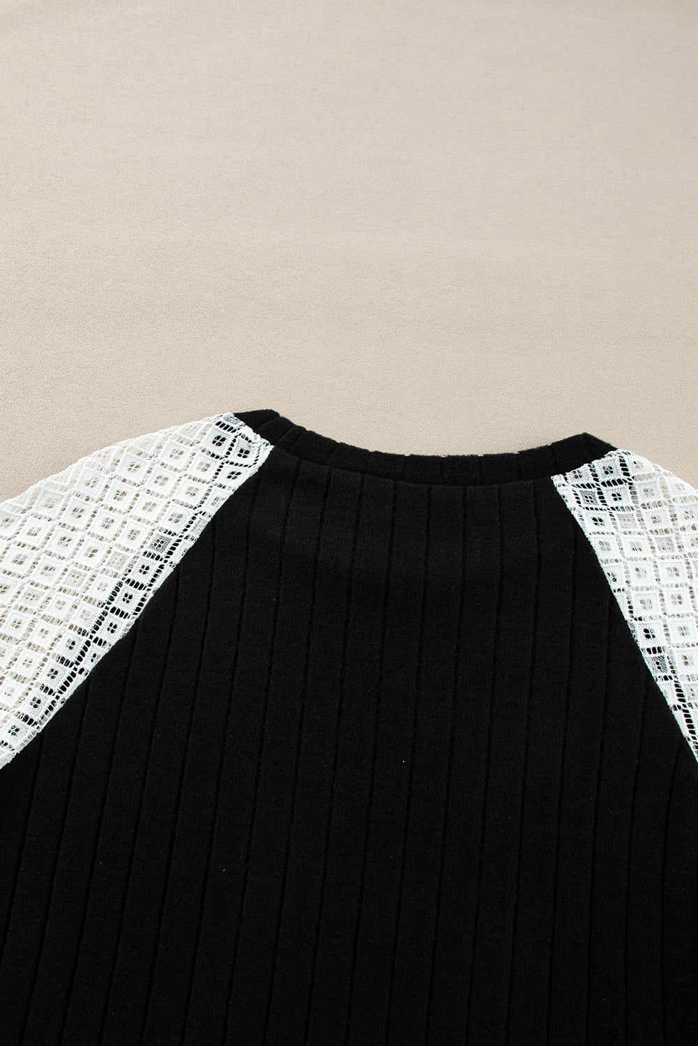 Black Floral Patchwork Long Sleeve Ribbed Blouse 🇺🇸