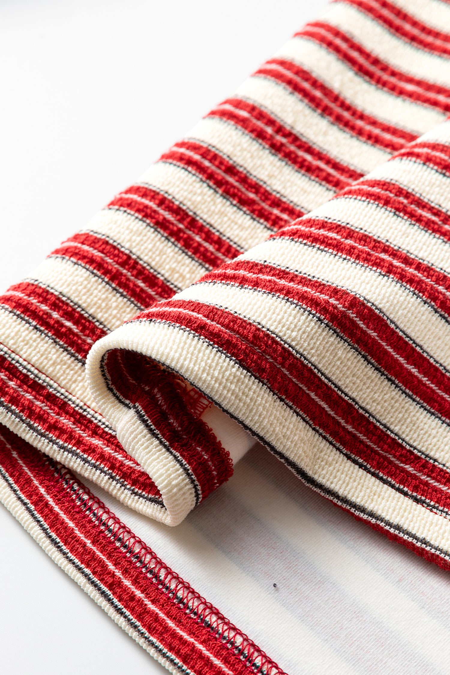 Racing Red Striped Print Contrast Collar Zip V Neck Long Sleeve Top 🇺🇸