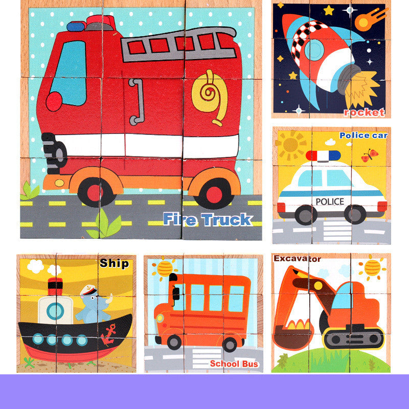 High-grade Six-face Picture Wooden Jigsaw 3D Puzzle Toys Children's Early Educational Toy Cube Jigsaw Puzzle Baby Kids Gifts 🇨🇳