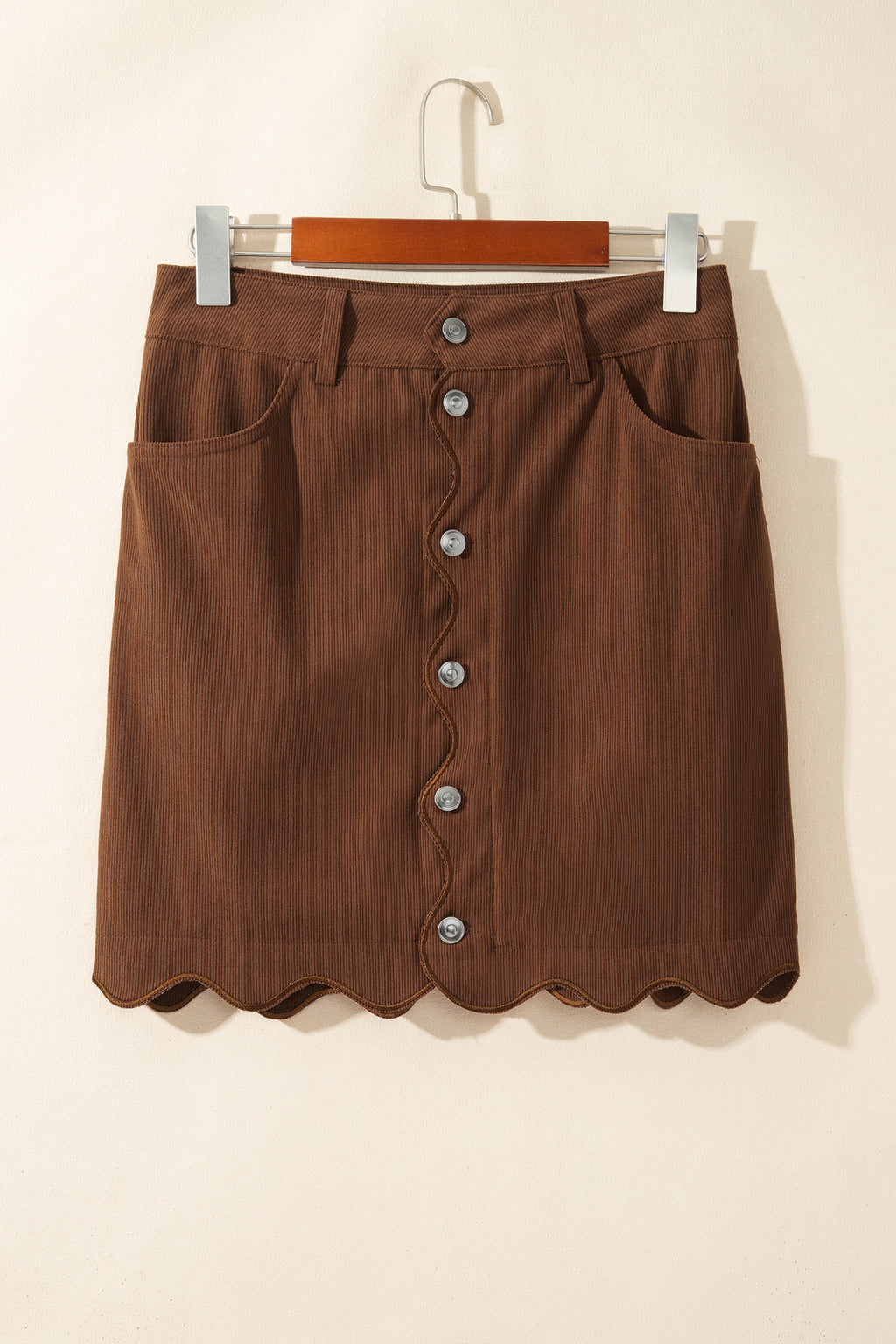 Coffee Button Front Corduroy Mini Pockets Sheath Silhouette Skirt 🇺🇸