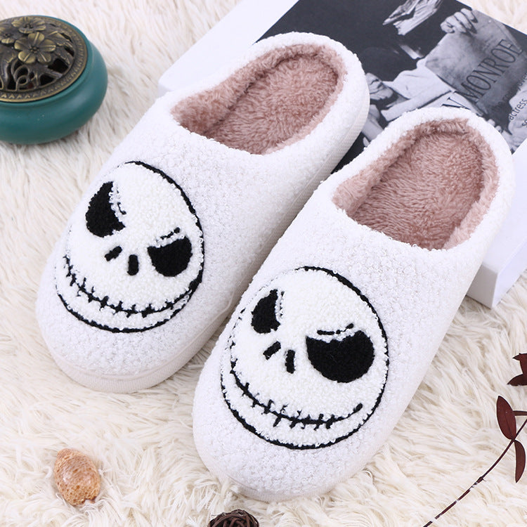 Halloween Skull-smirk Home Slippers Indoor Funny Non-slip House Shoes Winter Warm Bedroom Slippers For Women Men 🇨🇳