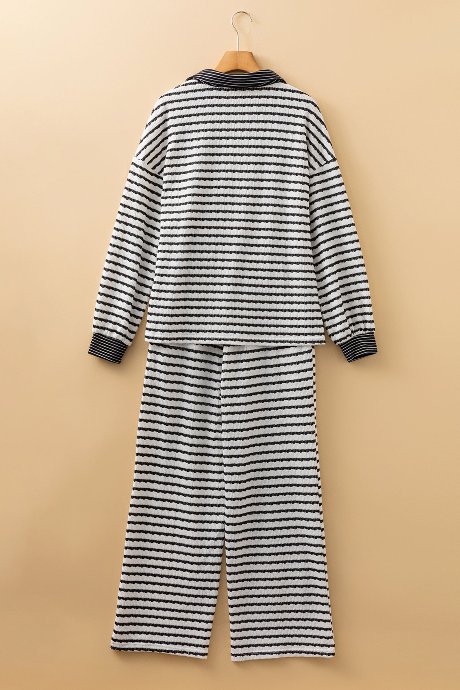 White Stripe Collared Pullover Top and Drawstring Pant Set 🇺🇸