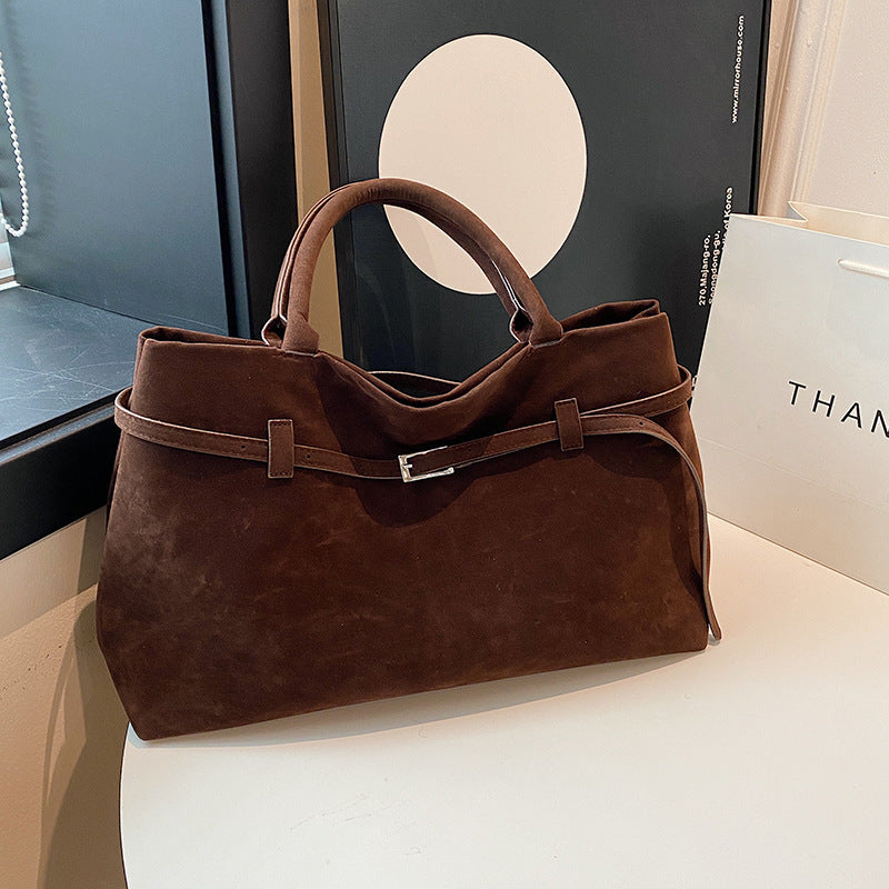 2025 Hot Sale Decorative Design Solid Faux Suede Handbag Large Capacity Casual Tote Bags For Women Tote Design Portable Shoulder Bag 🇨🇳