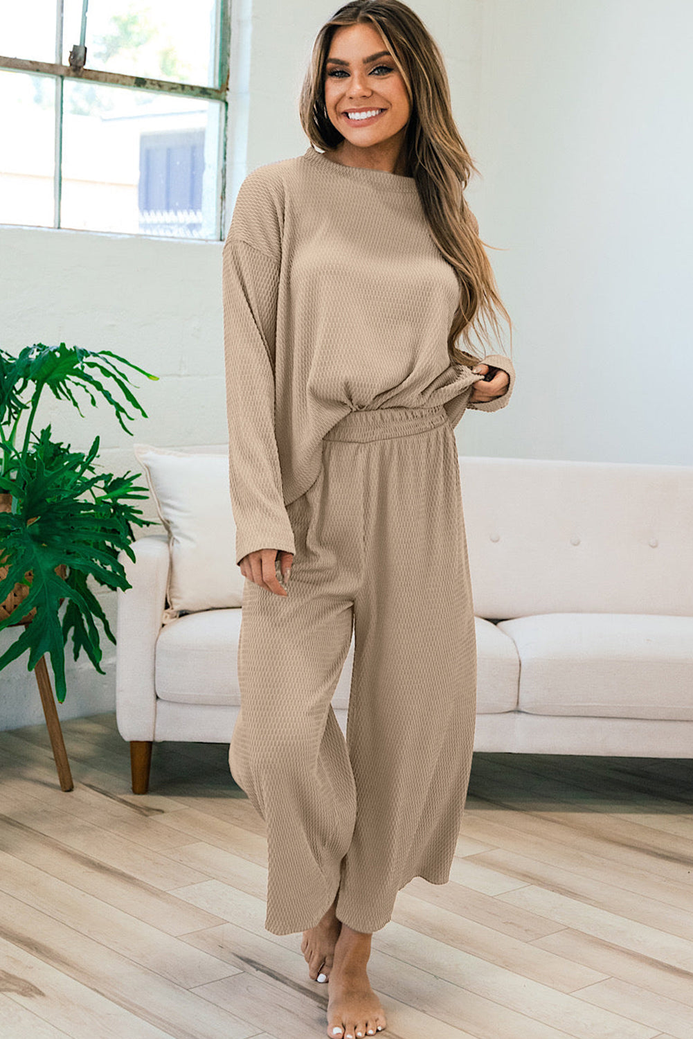 Smoke Gray Loose Textured Pullover and Pants Outfit 🇺🇸