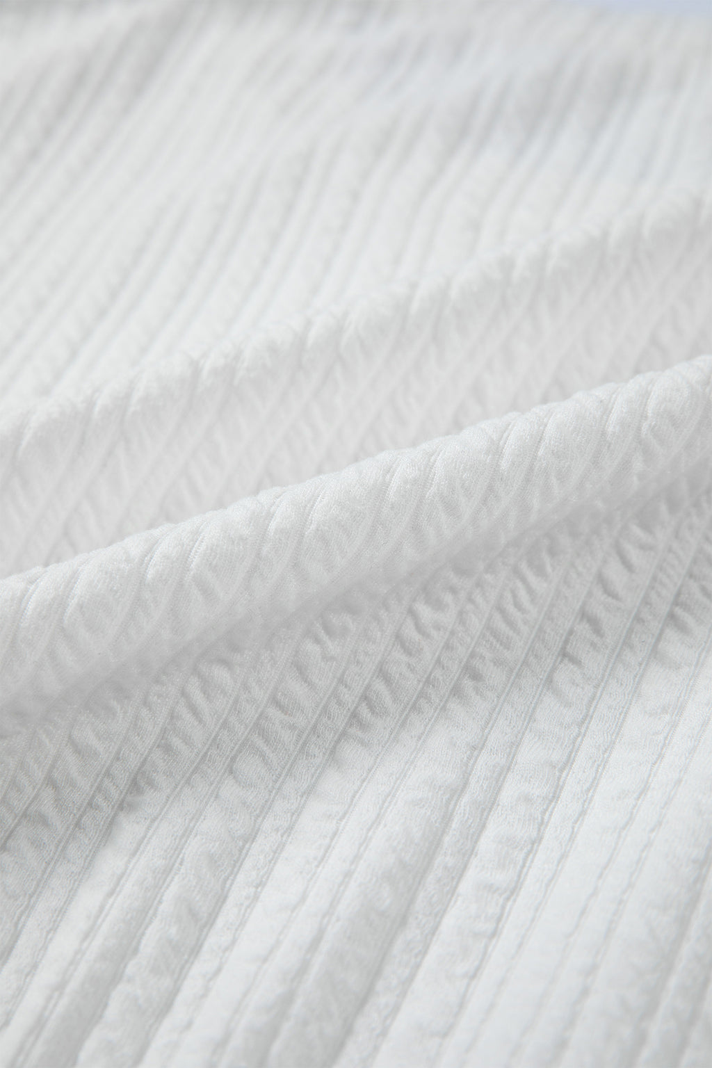 White Solid Color Textured Drop Shoulder Long Sleeve Peplum Top 🇺🇸