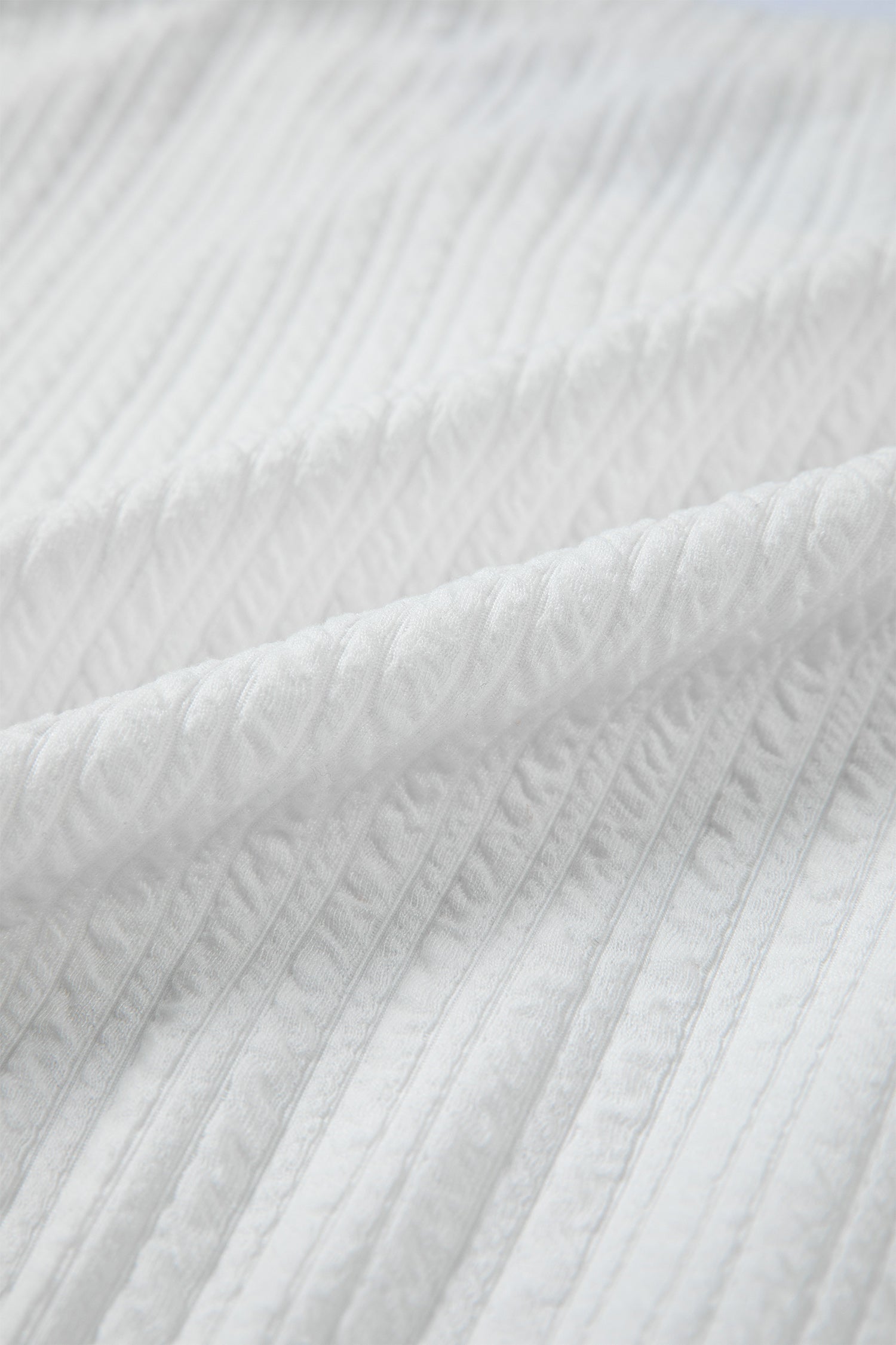 White Solid Color Textured Drop Shoulder Long Sleeve Peplum Top 🇺🇸