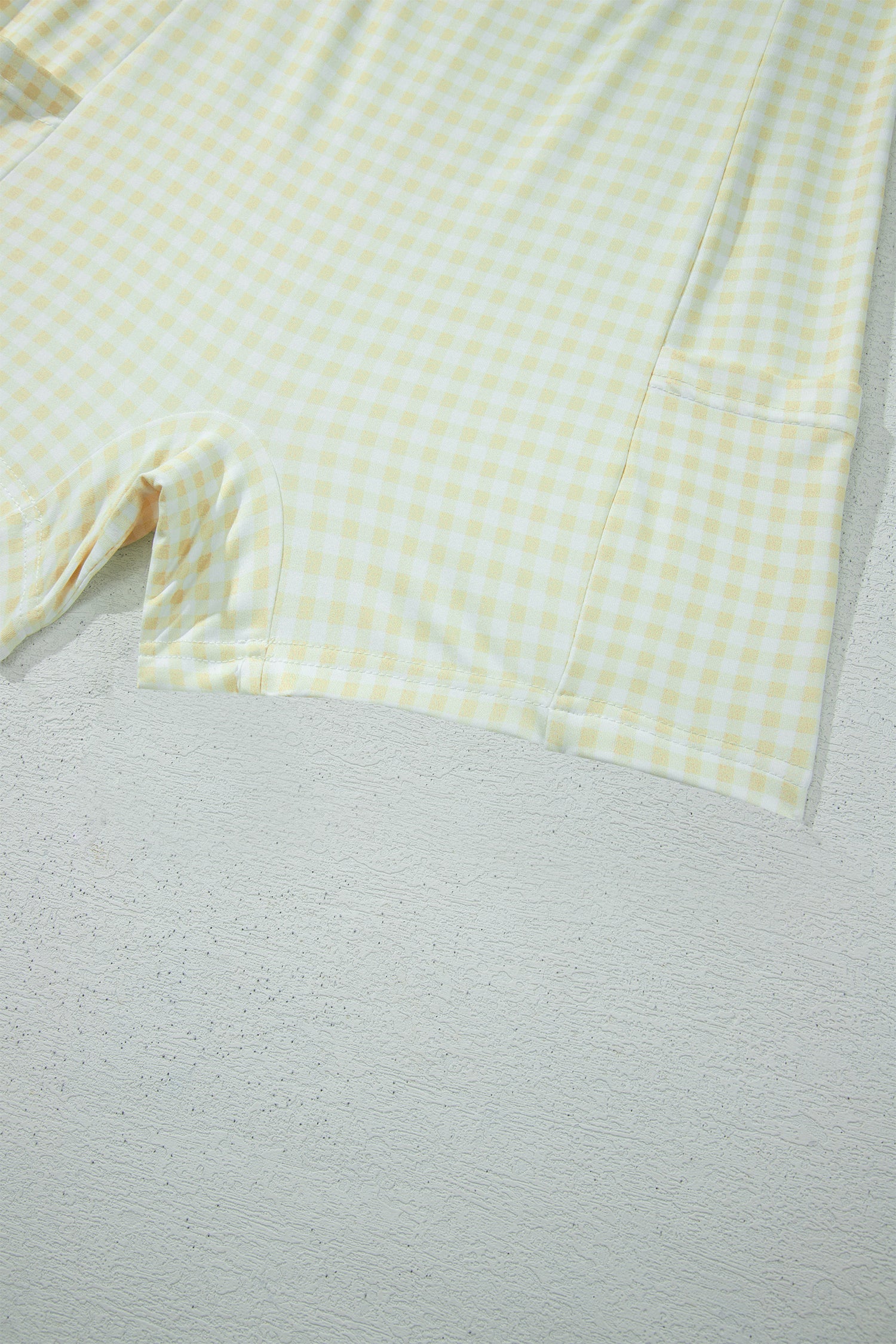 Yellow Cream Faux Two Piece Gingham Contrast Patchwork Loose Mini Dress 🇺🇸