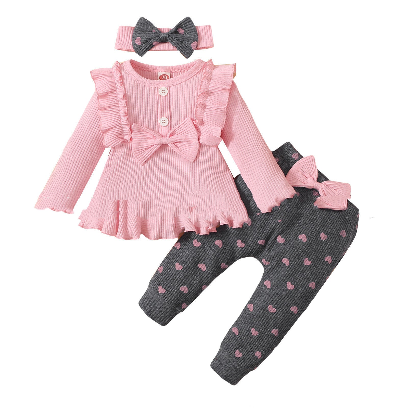 Little Kids' Suit Sunken Stripe Top And Printed Peach Heart Leggings 🇨🇳