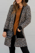Black Leopard Patched Pocket Open Front Cardigan 🇺🇸
