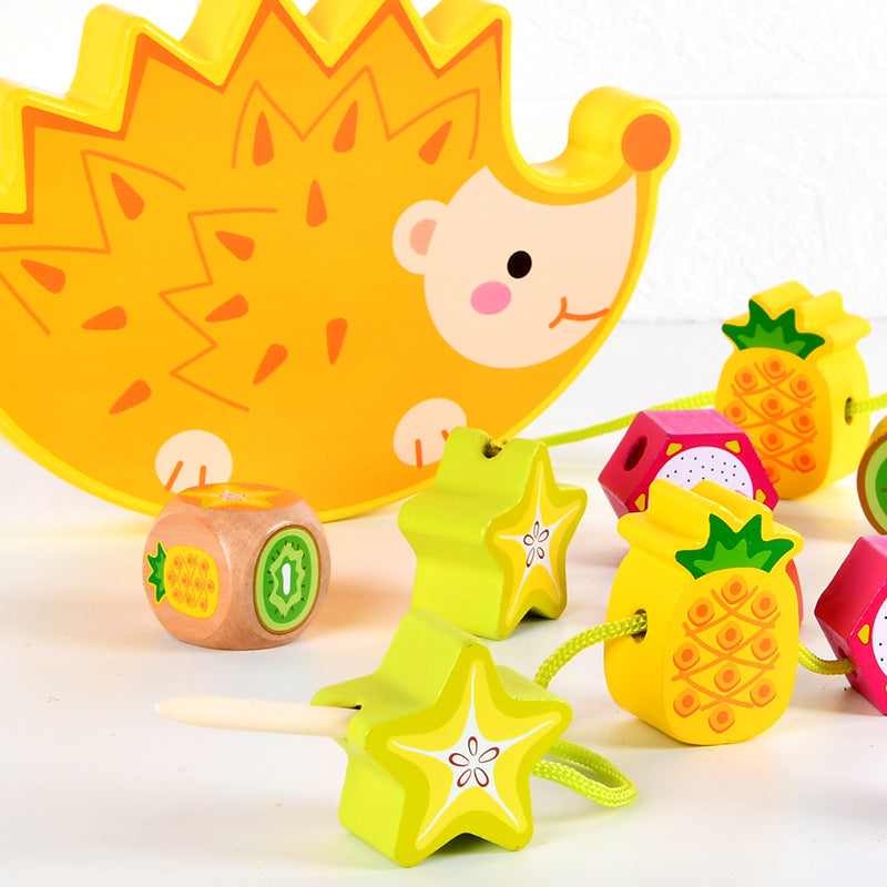 Hedgehog Fruit Balance Building Blocks Cartoon Heap Tower Jenga Large Particle Fruit Cognition Beaded Educational Toys 🇨🇳
