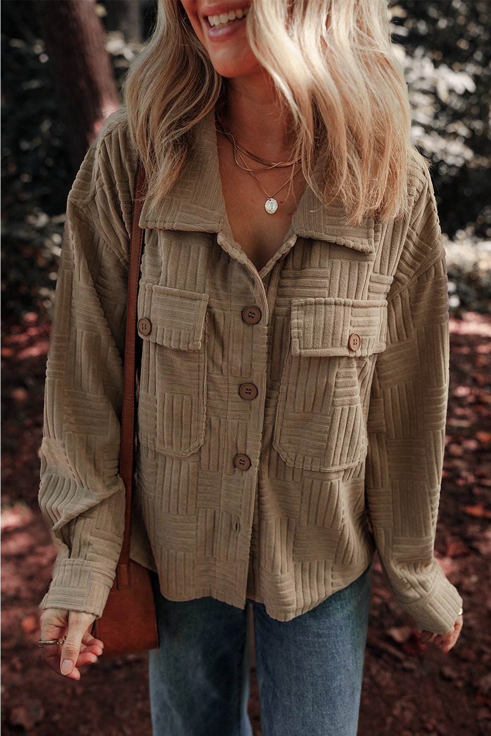 Dark Khaki Textured Chest Pocket Button-up Shacket 🇺🇸