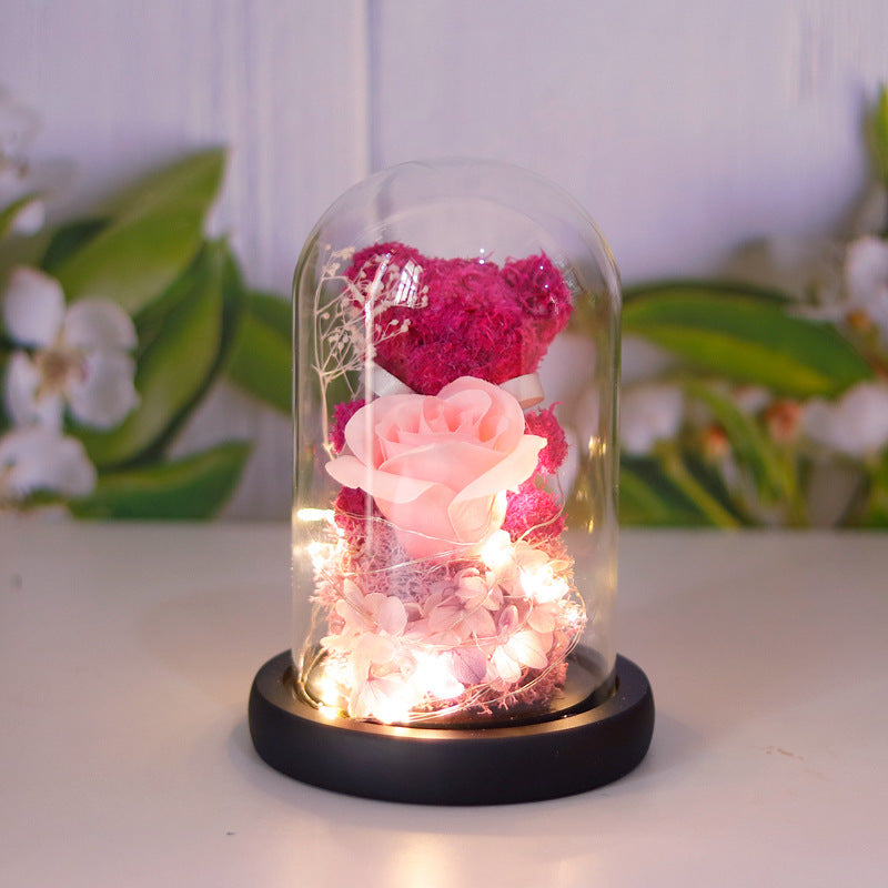 Eternal Preserved Rose Flower Gift Box Teddy Bear With Lights 🇨🇳