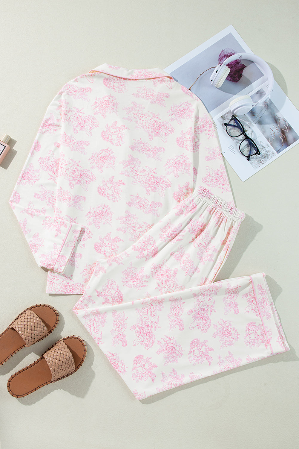 Pink Floral Long Sleeve and Pants Pajamas Set 🇺🇸