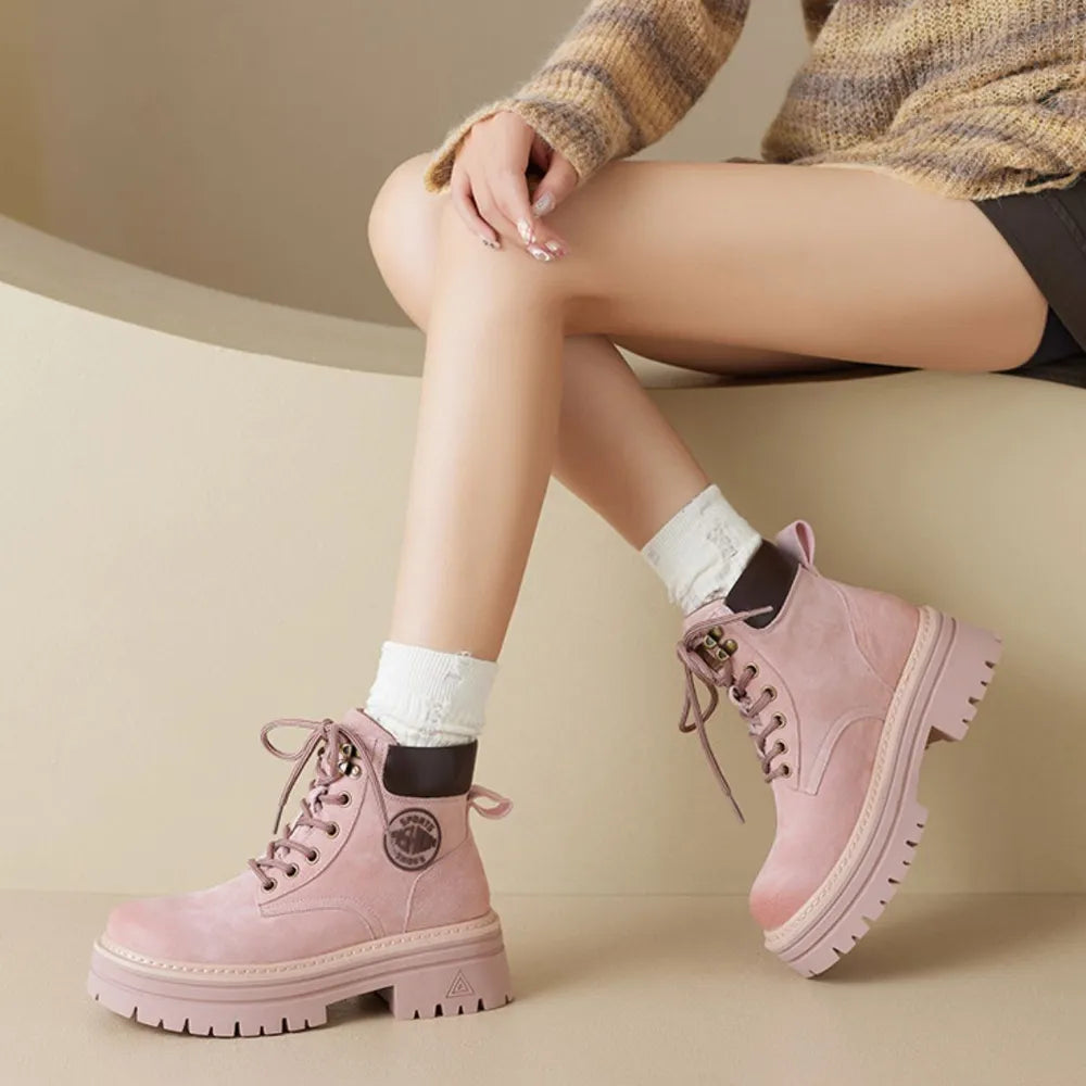 Round Toe Platform Lace Up Boots 🇨🇳