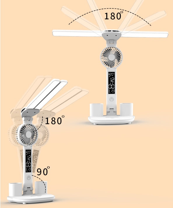 Foldable LED Table Light Eye Protection Multifunction Desk Lamp With Thermometer Calendar Fan Pen Holder Study Reading Fan Light 🇨🇳