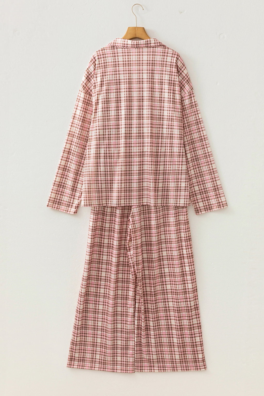 Pink Plaid Patch Pockets Long Sleeve Lounge Set 🇺🇸