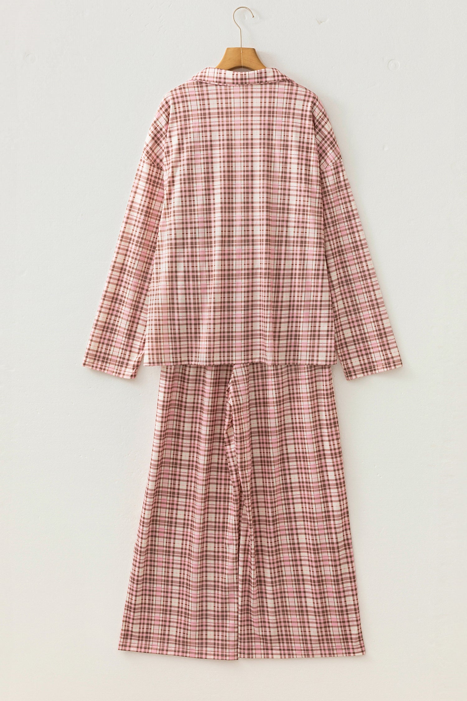 Pink Plaid Patch Pockets Long Sleeve Lounge Set 🇺🇸