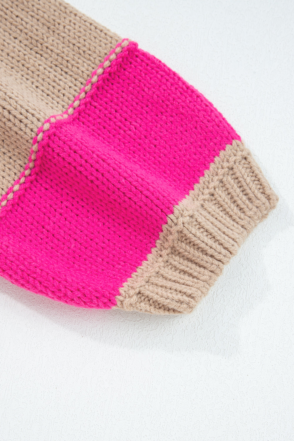Khaki Stripe Color Block PLus Size Drop Shoulder Sweater 🇺🇸