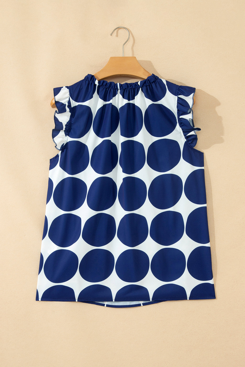 Blue Polka Dot Print Frilled Round Neck Shift Tank Top 🇺🇸