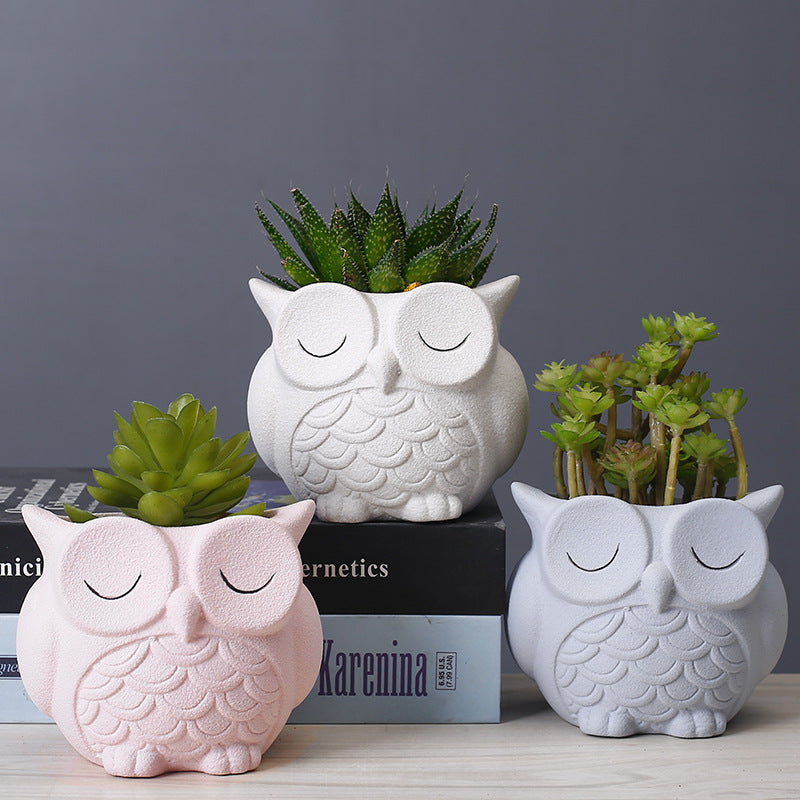 Flower pot ceramic indoor creative simple desktop small animal flower ornaments 🇨🇳