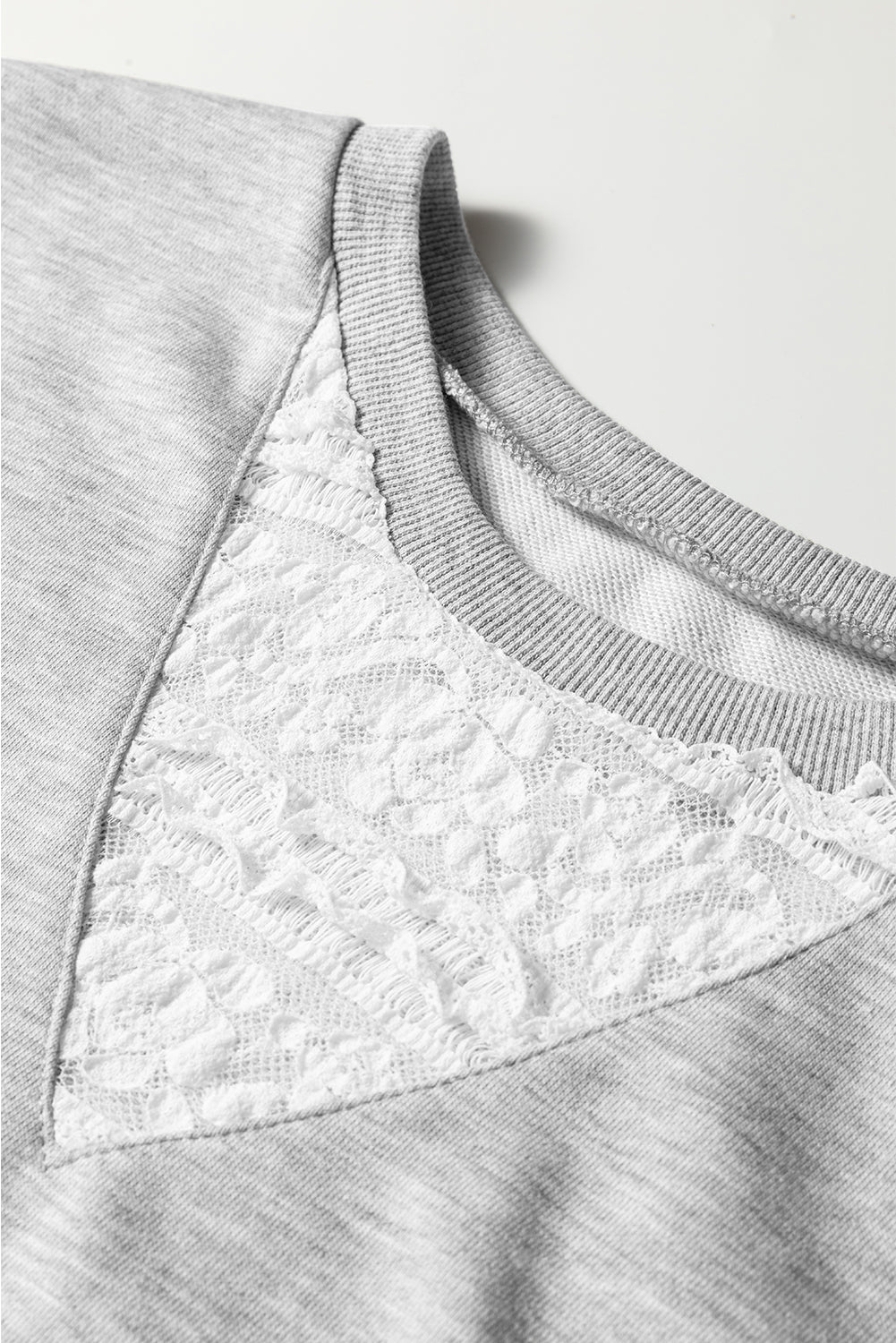 Light Grey Lace Patchwork Drop Shoulder Pullover Drawstring Skort 2pcs Outfit 🇺🇸