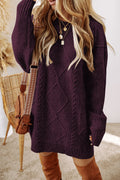 Burgundy Cable Knit Drop Shoulder Loose Fit Sweater Dress 🇺🇸