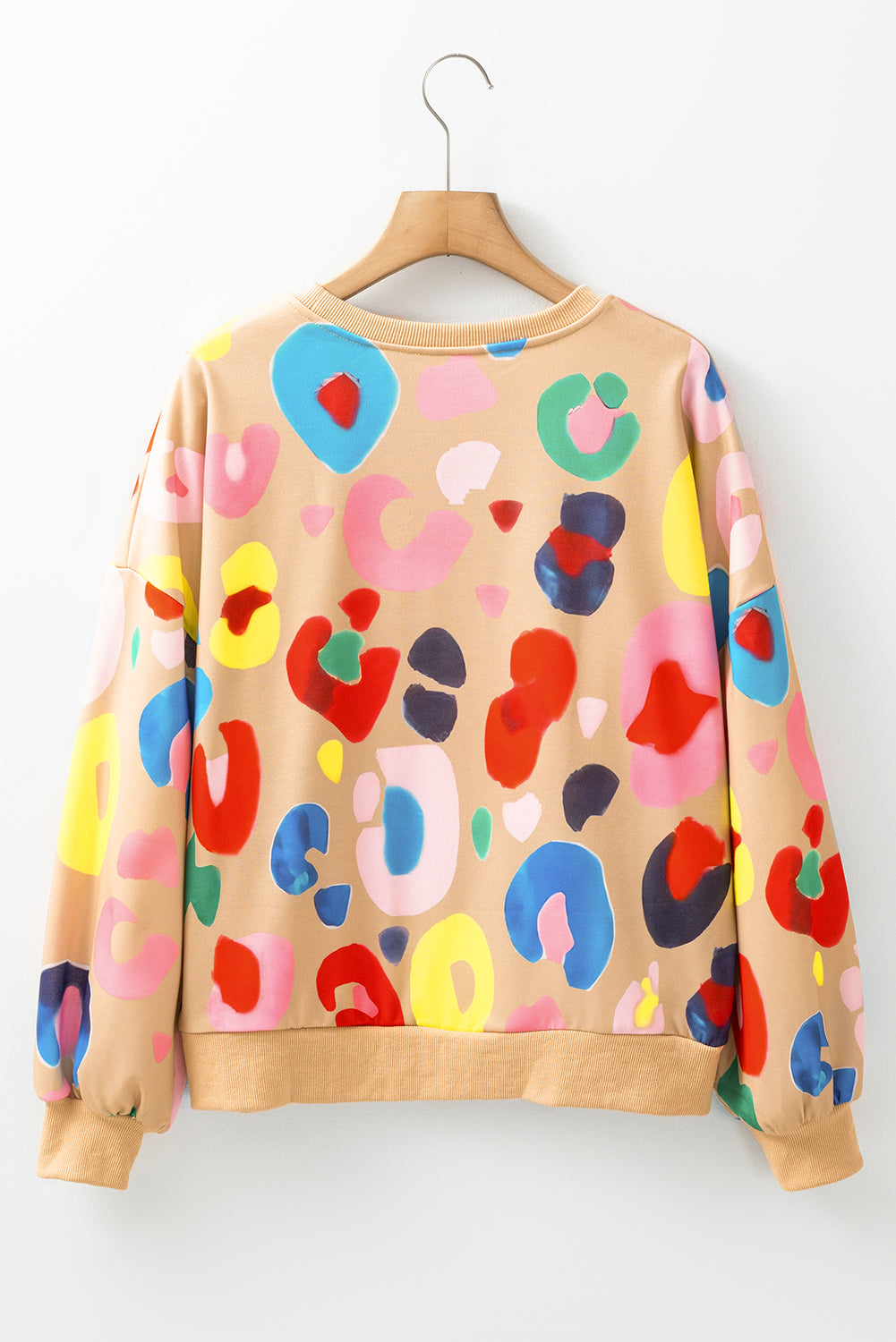 Khaki Multicolor Leopard Printed Drop Shoulder Pullover Sweatshirt 🇺🇸