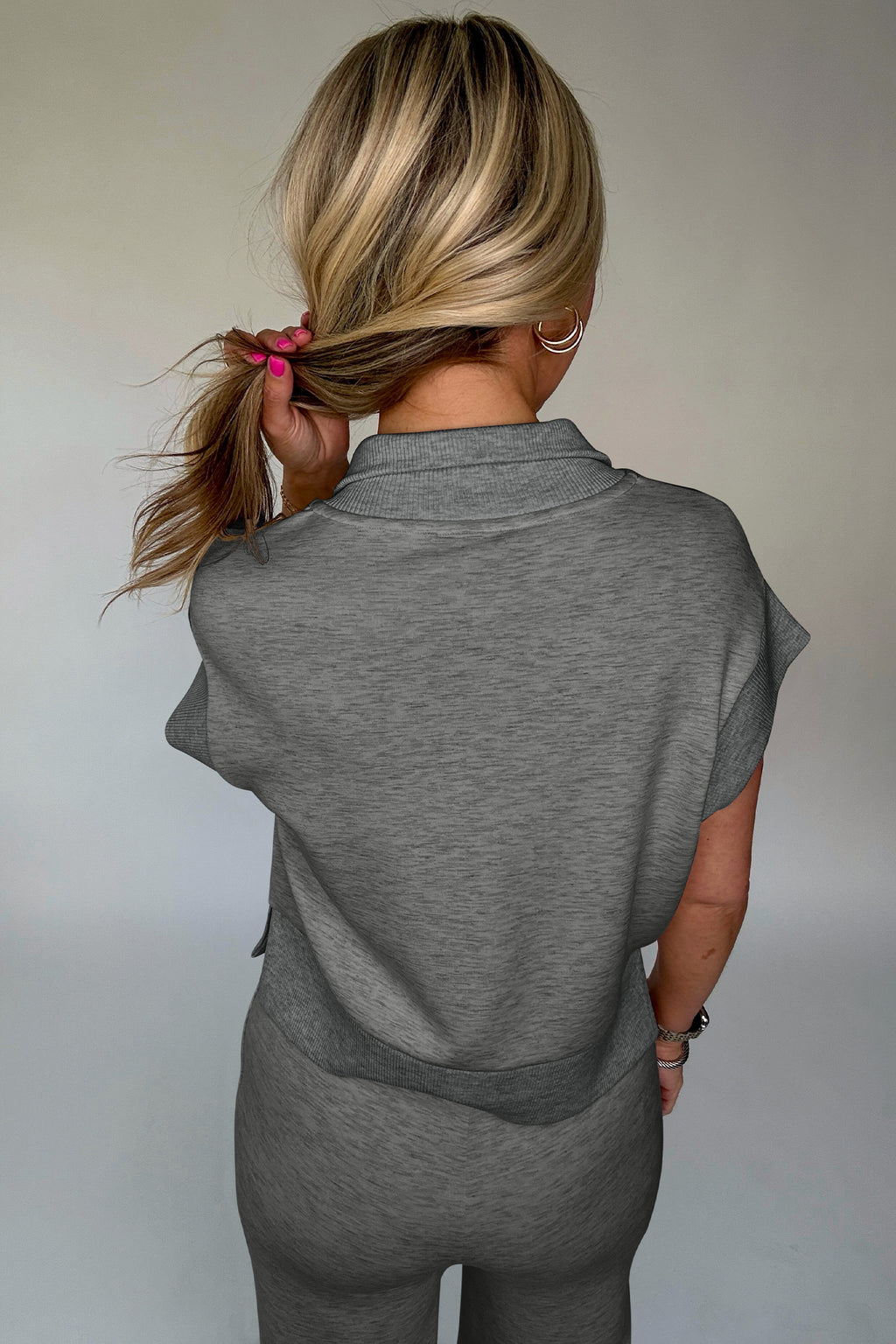 Gray Half Zip Polo Tee Casual Pant Set 🇺🇸