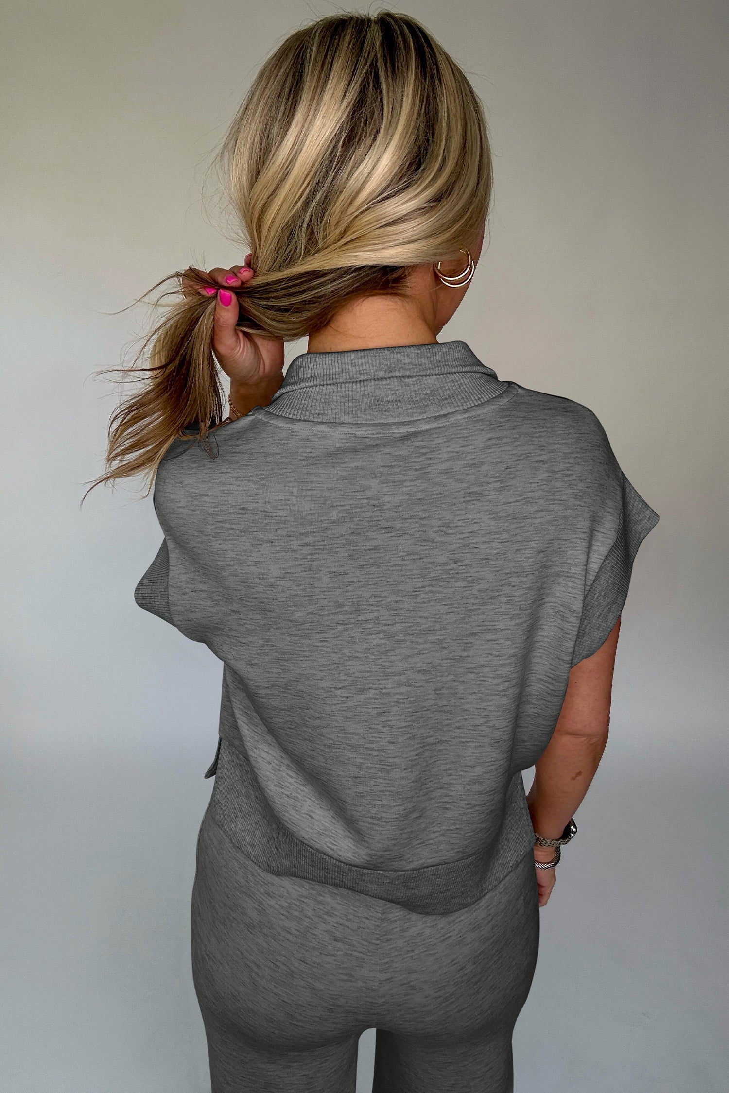 Gray Half Zip Polo Tee Casual Pant Set 🇺🇸