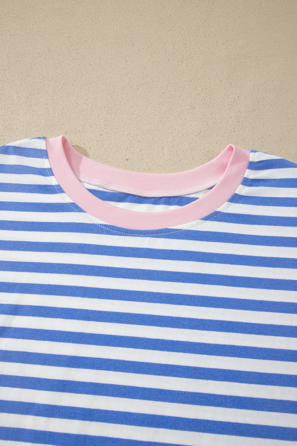 Sky Blue Stripe Contrast Trim Crew Neck Tee Knot Shorts 2pcs Set 🇺🇸