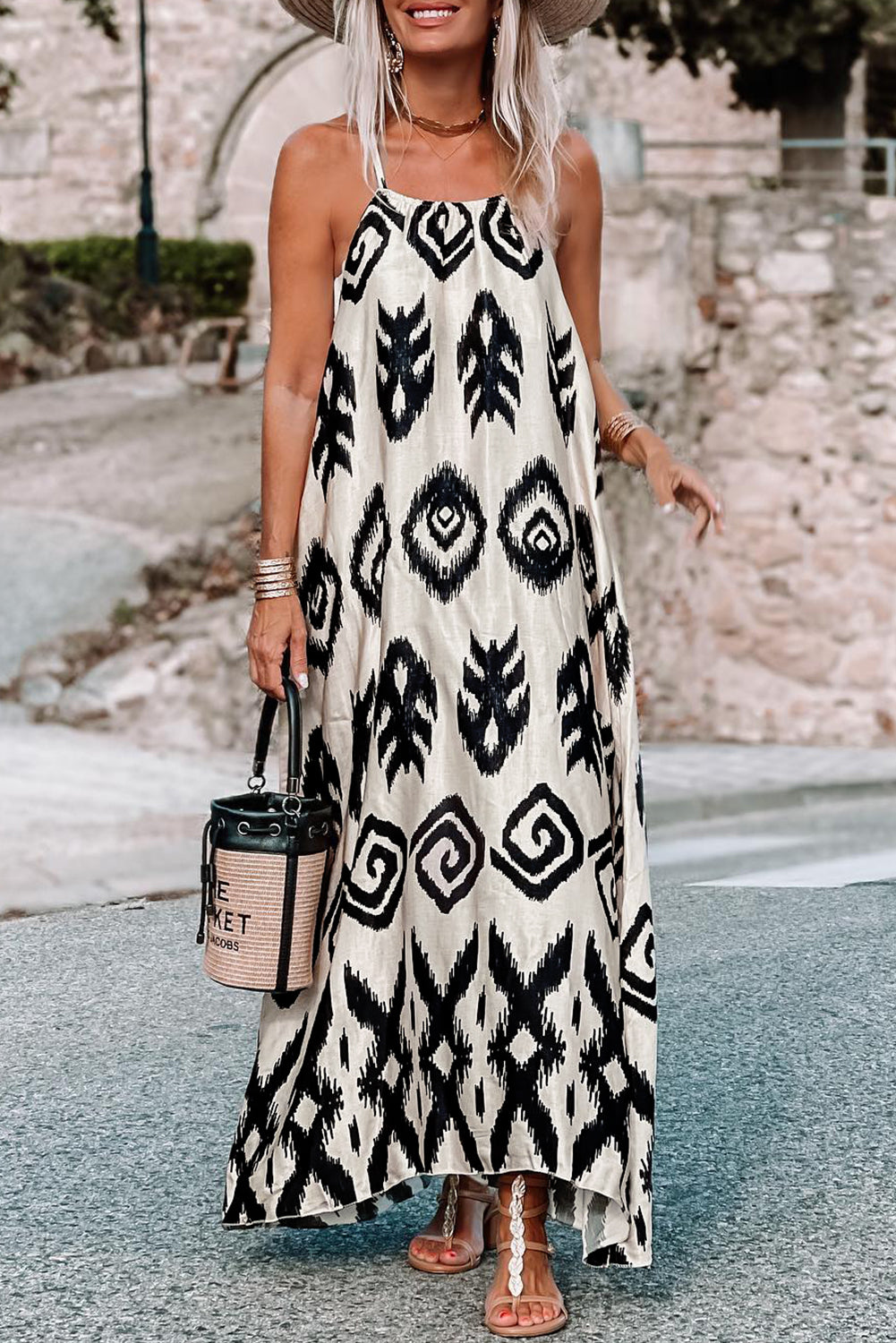 Black Western Aztec Printed Fashion Vacation Sundress 🇺🇸
