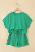 Sea Green Solid Color Loose Tee Drawstring Shorts 2pcs Outfit 🇺🇸