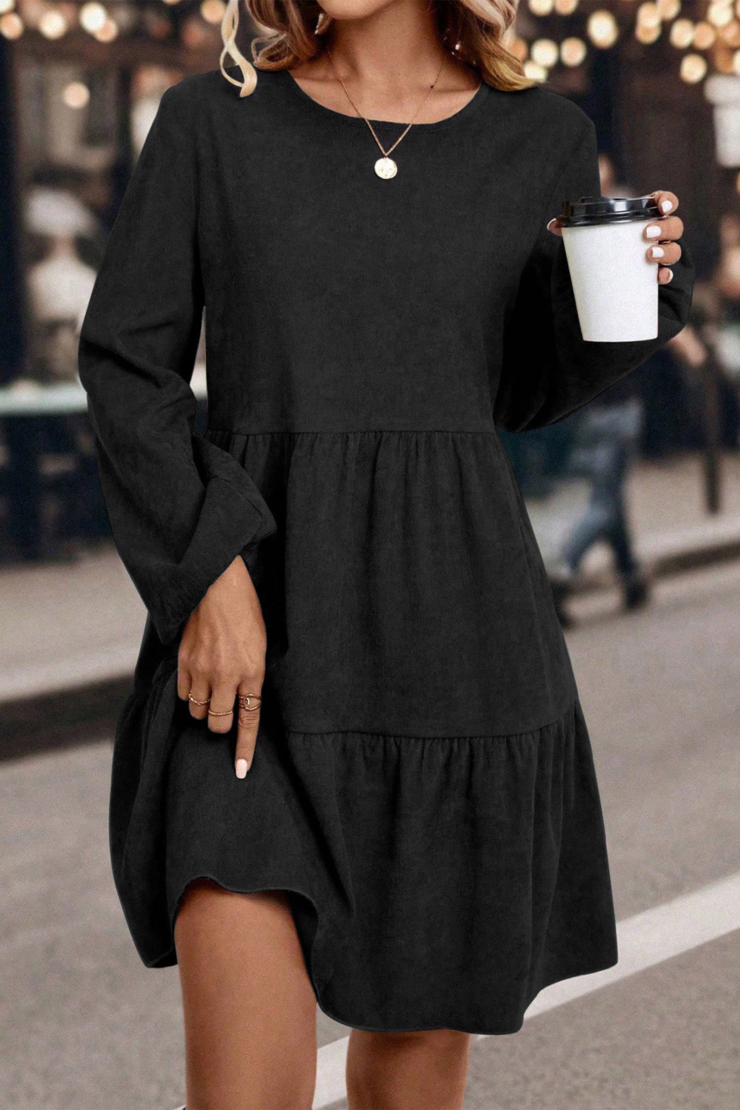 Black Lantern Sleeve Tiered Mini Dress 🇺🇸