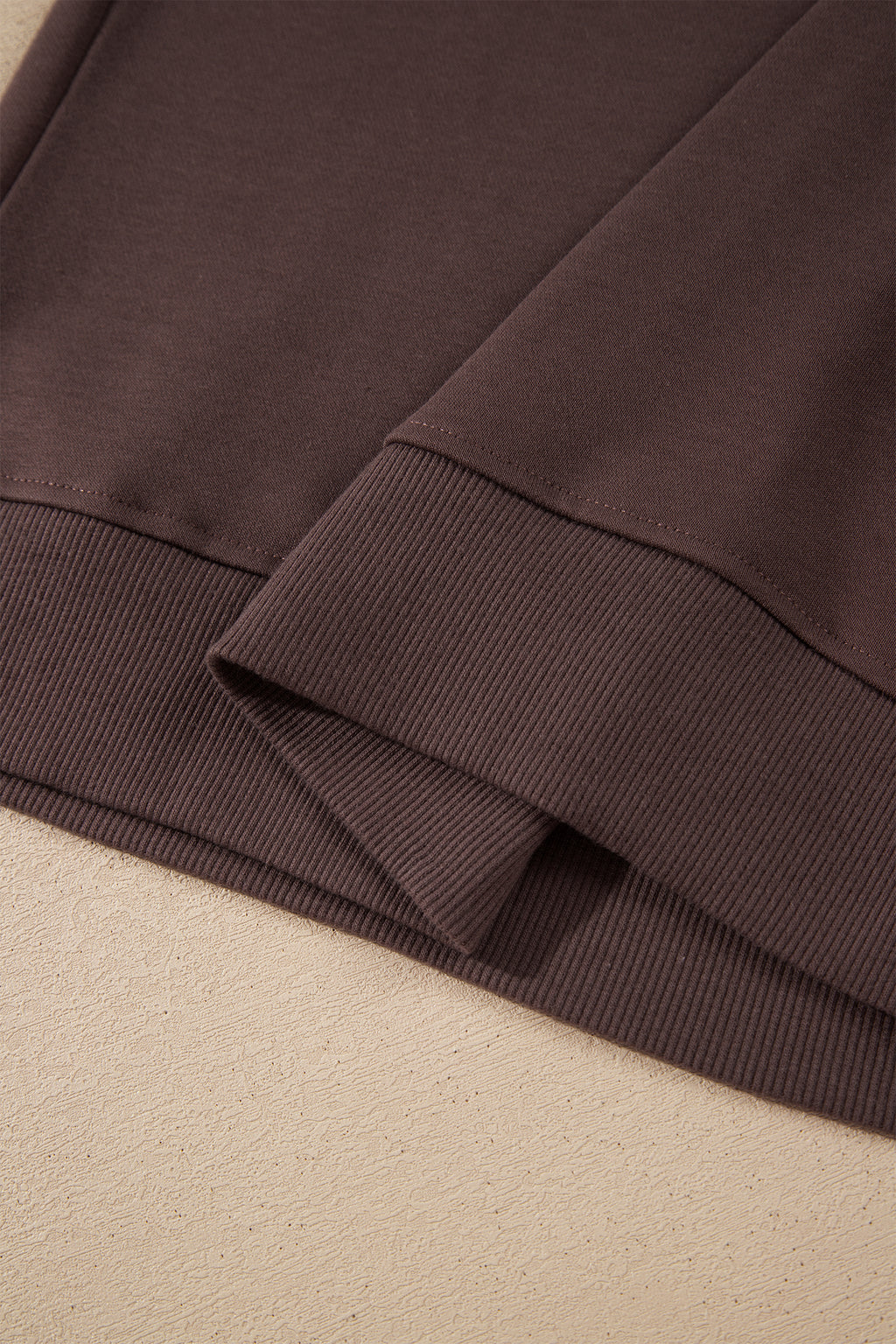 Coffee Solid Color Piping Trim Mock Neck Pullover Drawstring Pants Set 🇺🇸
