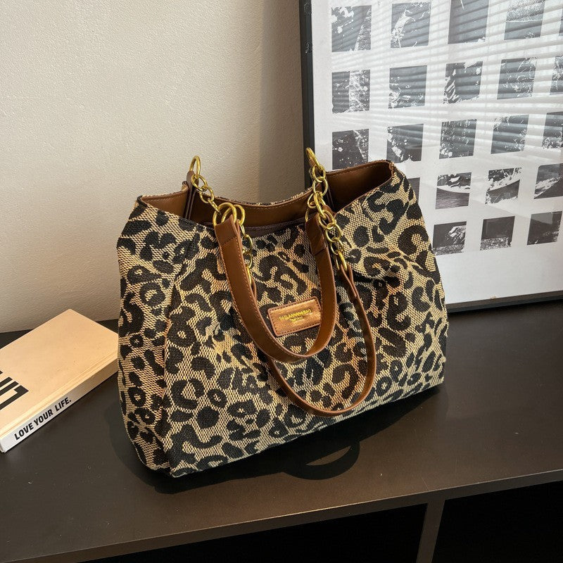 All-match Leopard Print One-shoulder Underarm Women's Bag Sense Large Capacity Totes 🇨🇳