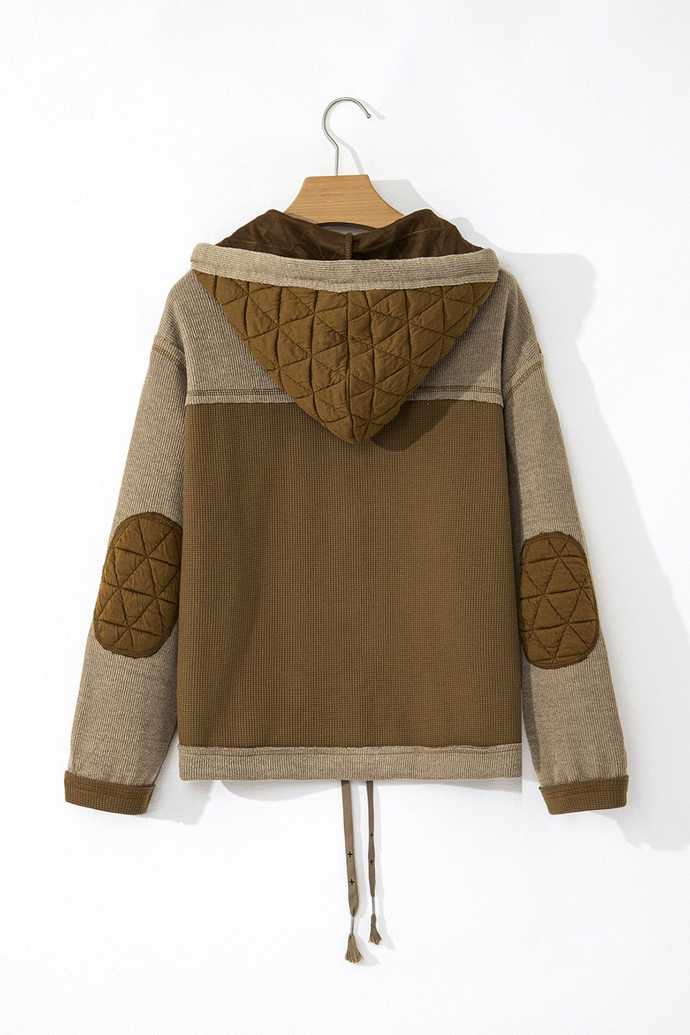Jungle Green Quilted Textured Patchwork Loose Fit Hooded Jacket 🇺🇲