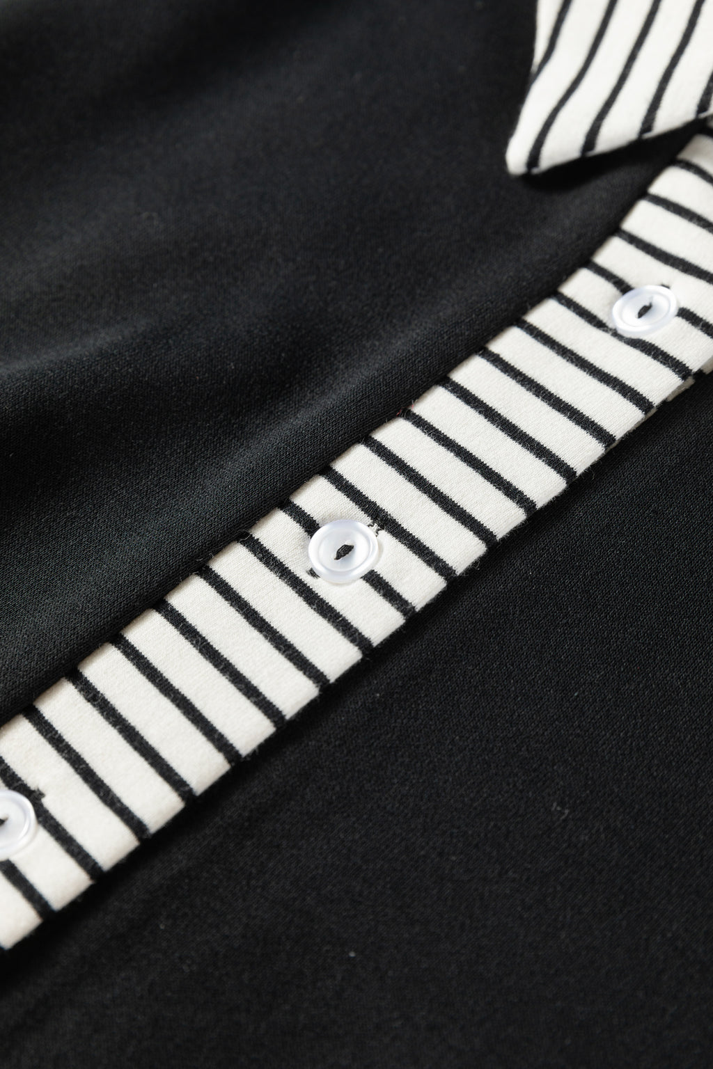 Black Plus Size Striped Cuffs Polo Collar Patchwork Long Sleeve Ruffle Hem Dress 🇺🇸