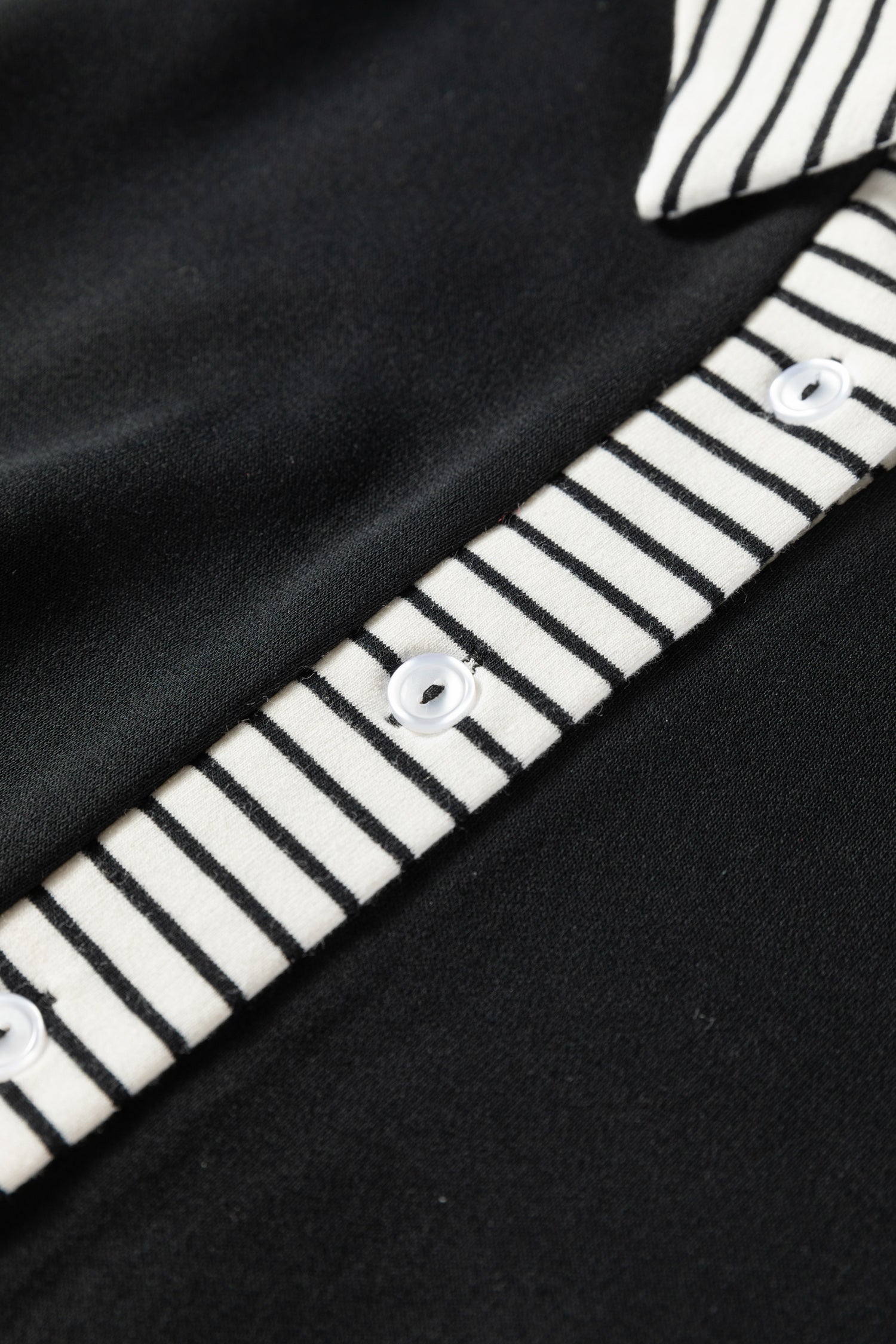 Black Plus Size Striped Cuffs Polo Collar Patchwork Long Sleeve Ruffle Hem Dress 🇺🇸