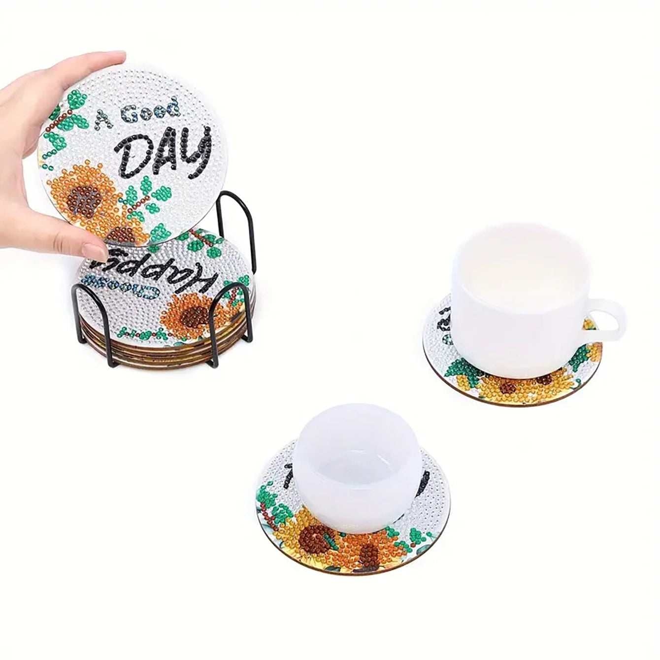 Diamond Art Drawing Coaster With Bracket, DIY Floral Pattern Diamond Art Coaster, Suitable For Adults And Beginners  🇨🇳
