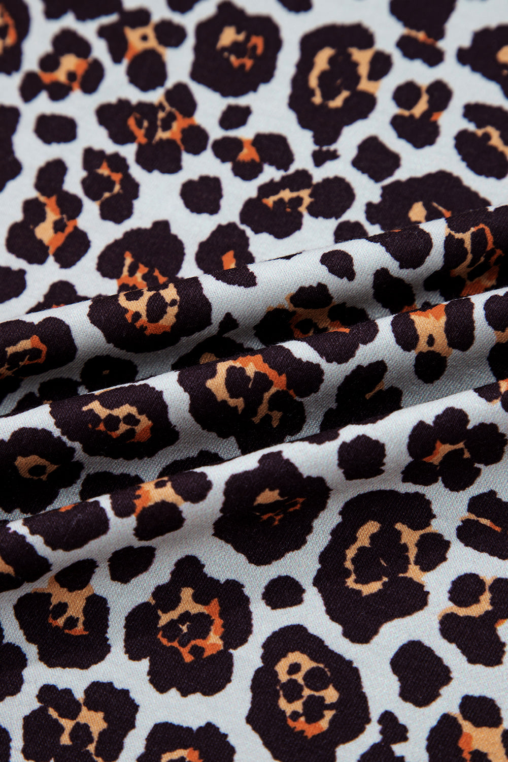 Brown Leopard Floral Print Ribbed Puff Sleeve Patchwork Loose Pullover 🇺🇸