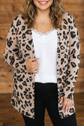 Khaki Leopard Print Long Sleeve V Neck Tunic Plus Size Cardigan 🇺🇸
