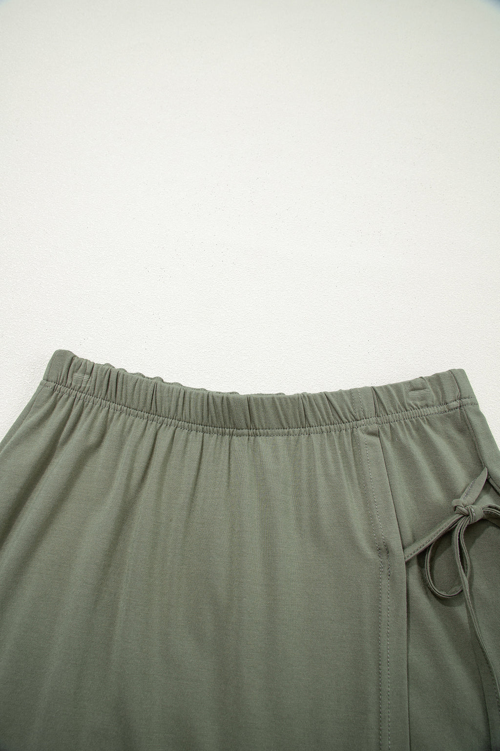 Laurel Green Solid Color Oversize Tee Tie Wrap Mini Skort 2pcs Set 🇺🇸
